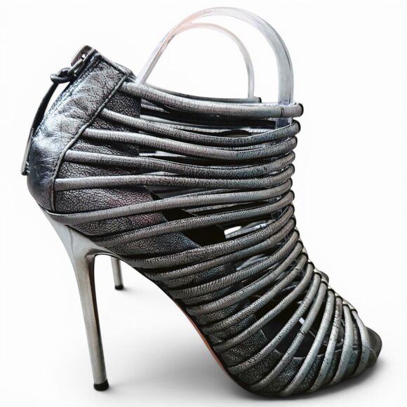 L.A.M.B. Shoes - vintage l.a.m.b. gwen stefani gunmetal zip back metal heels y2k hard to find 7.5